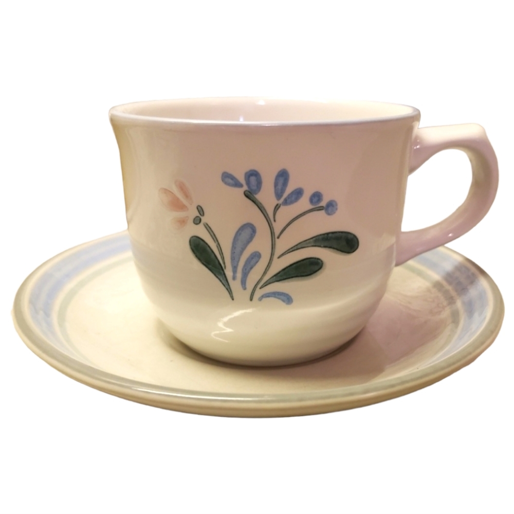 Vtg Cup/Saucer Fascino Pink/Blue/Green Floral/Leaf